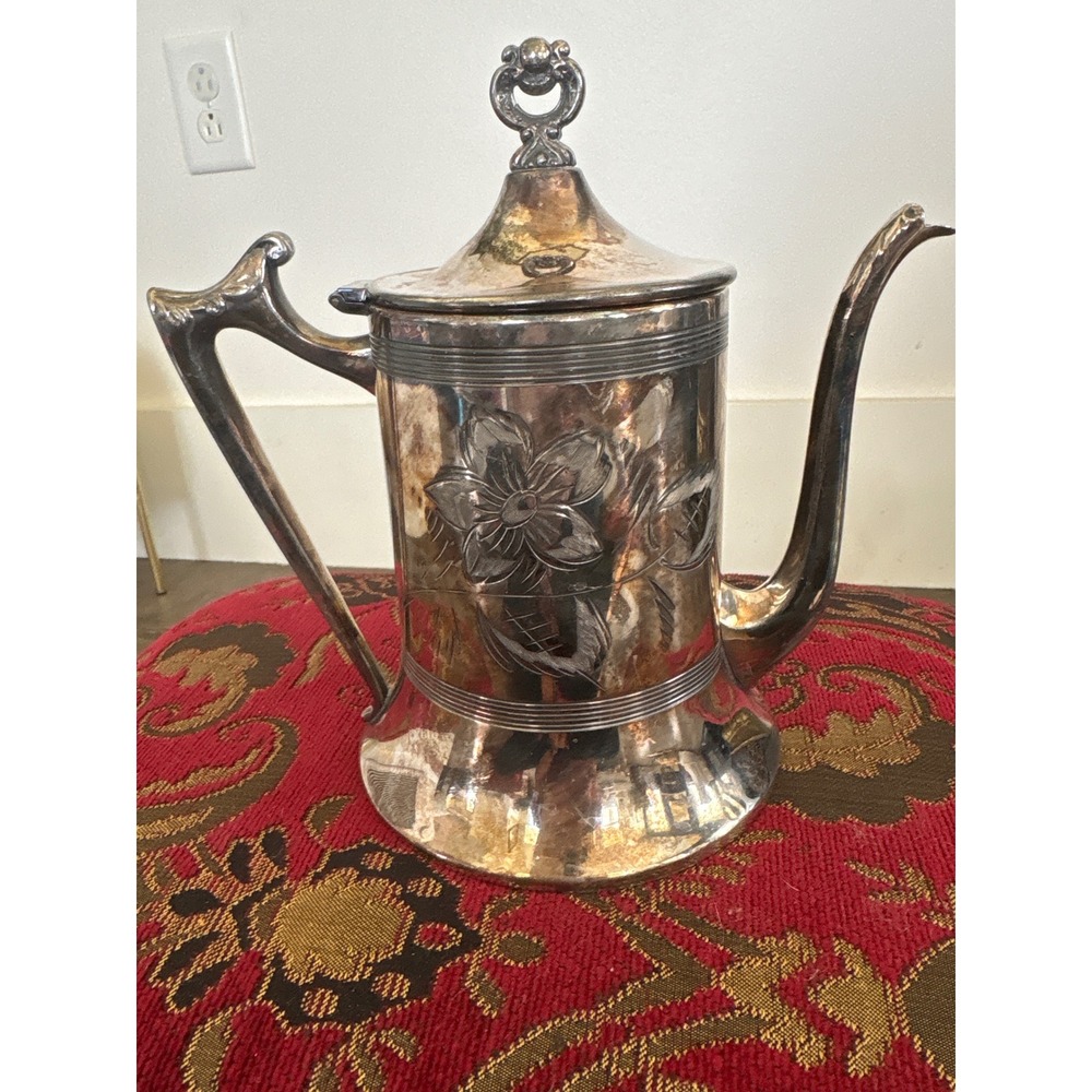 Vintage 1940's Sheffield Silver Plate Etched Floral Coffee Pot Made in USA MCM